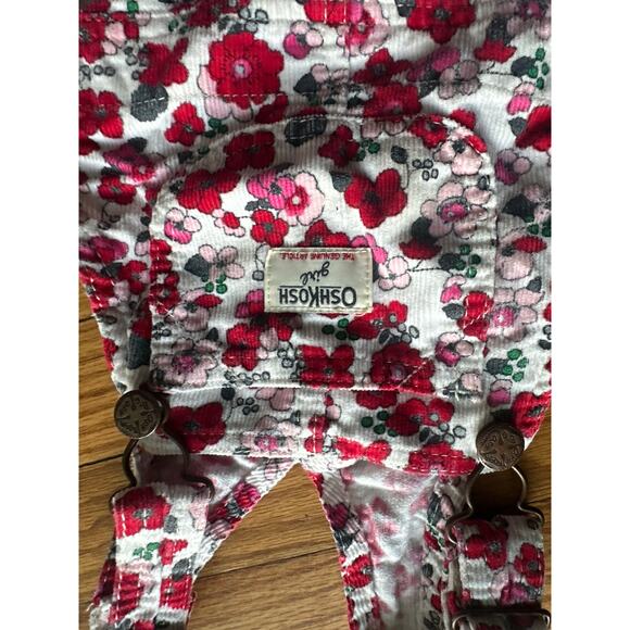 OshKosh B’gosh Red & White Floral Corduroy Overall Dress – Toddler 4 - Picture 3 of 4